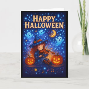 Happy Halloween Cute Musical Witch Greetings Card