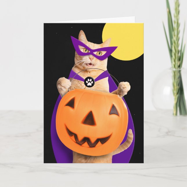Happy Halloween Cute Orange Tabby Ginger Cat  Holiday Card (Front)