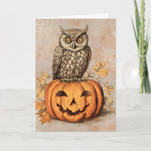 Happy Halloween Cute Owl & Pumpkin Card