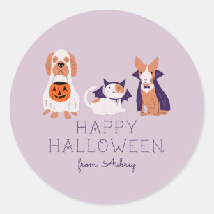 Happy Halloween Cute Pets in Costume Classic Round Sticker