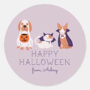 Happy Halloween Cute Pets in Costume Classic Round Sticker