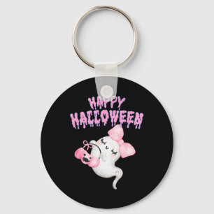 Happy Halloween Cute Pink Ghost Fall Apparel Girls Key Ring