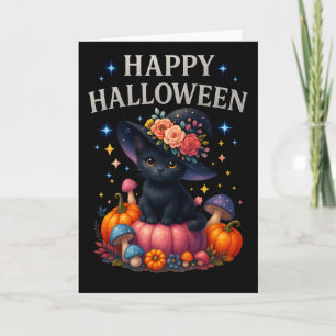 Happy Halloween Cute Pumpkin Cat Greetings Card