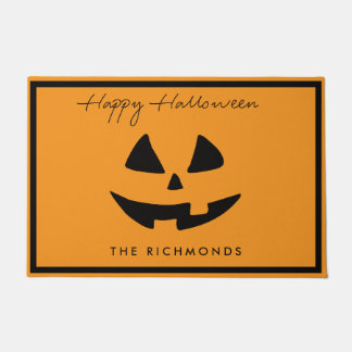 Happy Halloween Cute Pumpkin Face Personalised Doormat
