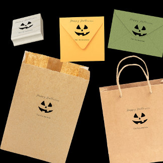 Happy Halloween Cute Pumpkin Face Personalised Rubber Stamp