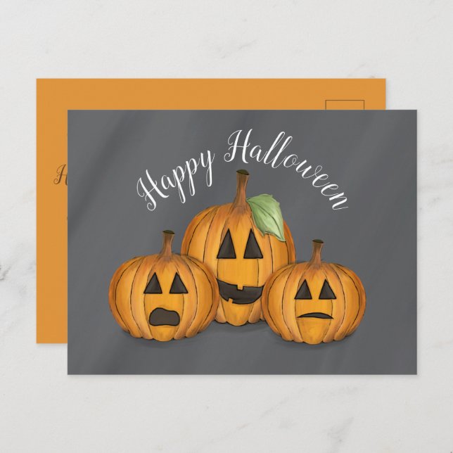 Happy Halloween Cute Pumpkin Jack O Lanterns Postcard (Front/Back)
