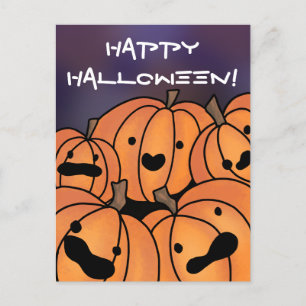 "Happy Halloween" Cute Pumpkin Patch Illustration Postcard