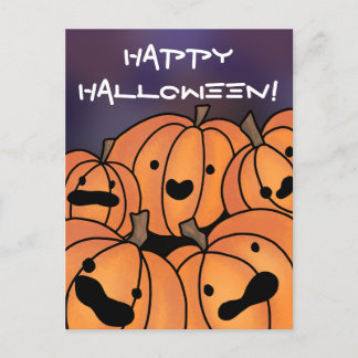"Happy Halloween" Cute Pumpkin Patch Illustration Postcard