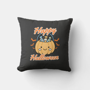 Happy Halloween Cute Pumpkin Throw Pillow Spooky