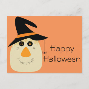 Happy Halloween Cute Scarecrow and Spider Postcard