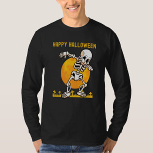 Happy Halloween Cute Scary Dabbing Skeleton Moon C T-Shirt