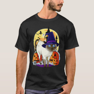 Happy Halloween Cute Siamese Cat Witch Pumpkin T-Shirt