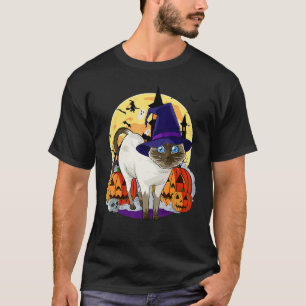 Happy Halloween Cute Siamese Cat Witch Pumpkin T-Shirt