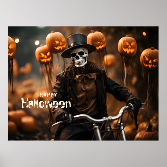 Happy Halloween Cute Skeleton and pumpkins Poster (Front)