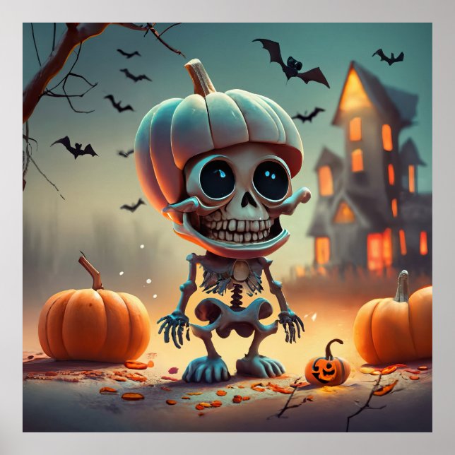 Happy Halloween! Cute skeleton Poster (Front)
