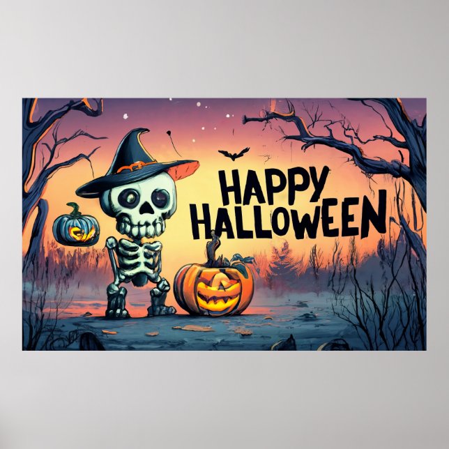 Happy Halloween! Cute skeleton Poster (Front)