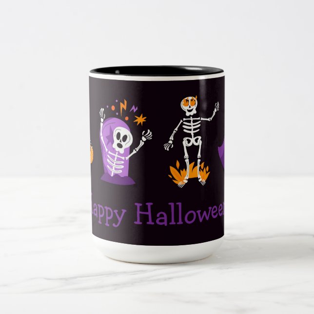Happy Halloween Cute Skeletons  Two-Tone Coffee Mug (Center)