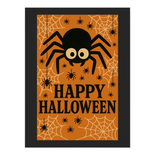 Happy Halloween Cute Spider Retro Party Poster (Front)
