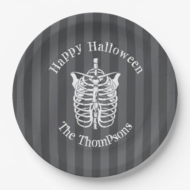 Happy Halloween Cute Spooky Scary Skeleton Paper Plate (Front)