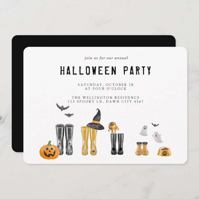 Happy Halloween Cute Spooky Watercolor Party Invitation (Front/Back)