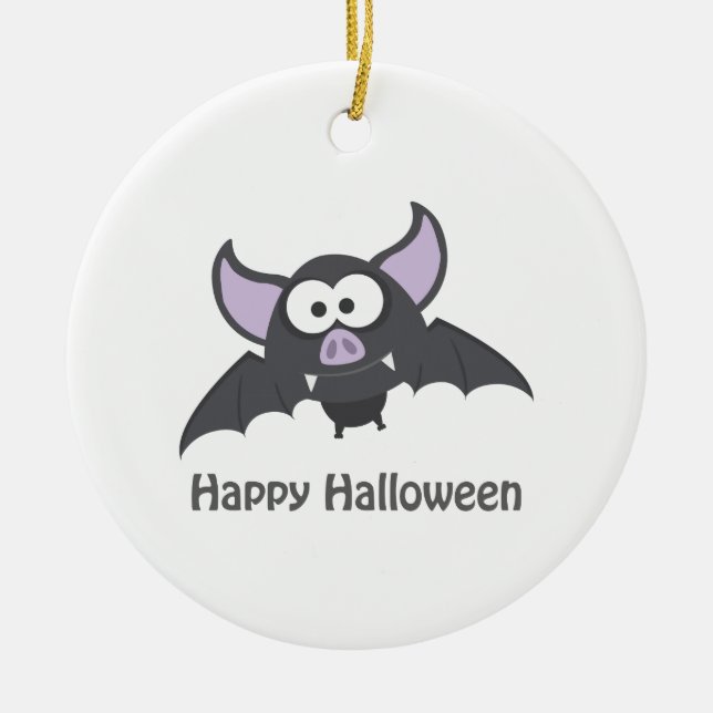 Happy Halloween. Cute Vampire Bat Ceramic Ornament (Front)