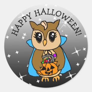 Happy Halloween Cute Whimsical Owl with Candy Classic Round Sticker