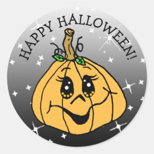 Happy Halloween Cute Whimsical Pumpkin Classic Round Sticker