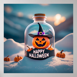 Happy Halloween, cute Witch and pumpkin Poster