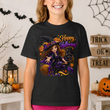 Happy Halloween Cute Witch Black Cat Flying Broom