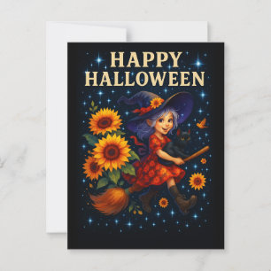 Happy Halloween Cute Witch Broomstick Postcard