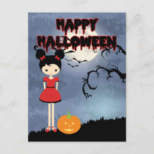 Happy Halloween Cute Witch in Red with Pumpkin Postcard