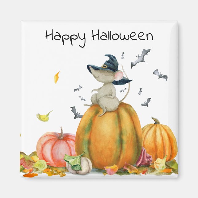 Happy Halloween Cute witch mouse Magnet (Front)