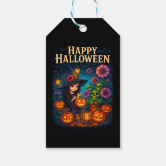 Happy Halloween Cute Witch Pumpkin Garden Gift Tag