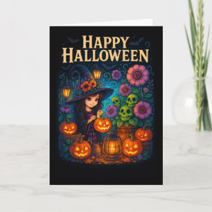 Happy Halloween Cute Witch Pumpkin Greetings Card