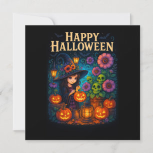 Happy Halloween Cute Witch Pumpkin Greetings Card