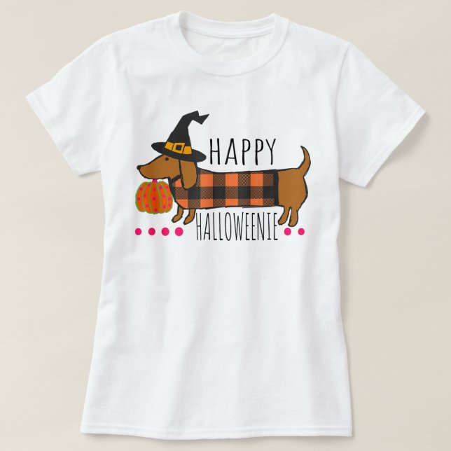 Happy Halloween Dachshund Buffalo Plaid Spooky T-Shirt (Design Front)