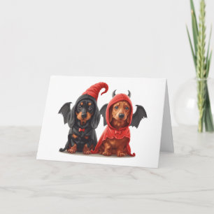 Happy Halloween Dachshund Dogs Devil Bat Card