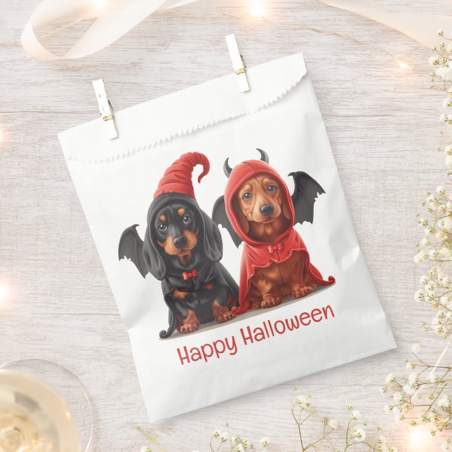 Happy Halloween Dachshund Dogs Devil Bat Favour Bag (Clipped)