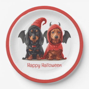 Happy Halloween Dachshund Dogs Devil Bat Paper Plate