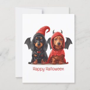Happy Halloween Dachshund Dogs Devil Bat Postcard