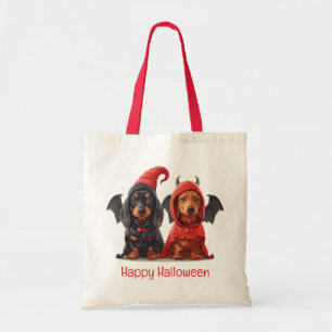 Happy Halloween Dachshund Dogs Devil Bat Tote Bag
