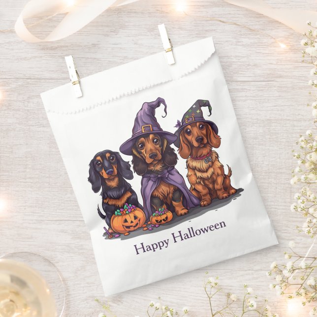 Happy Halloween Dachshund Witch Dogs Favour Bag (Clipped)