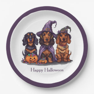 Happy Halloween Dachshund Witch Dogs Paper Plate