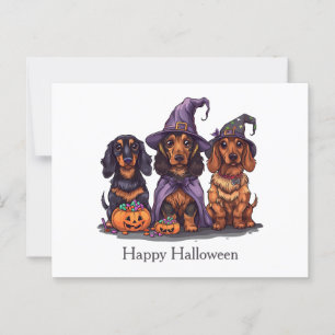 Happy Halloween Dachshund Witch Dogs Postcard