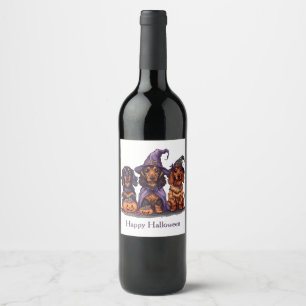 Happy Halloween Dachshund Witch Dogs Wine Label