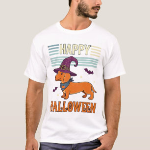 Happy Halloween Dachshund Witch Hat Bats T-Shirt