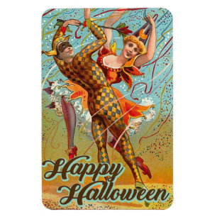 Happy Halloween Dancing Jester Masquerade Vintage Magnet