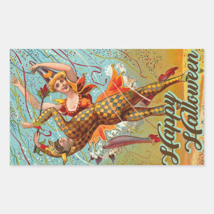 Happy Halloween Dancing Jester Masquerade Vintage Rectangular Sticker