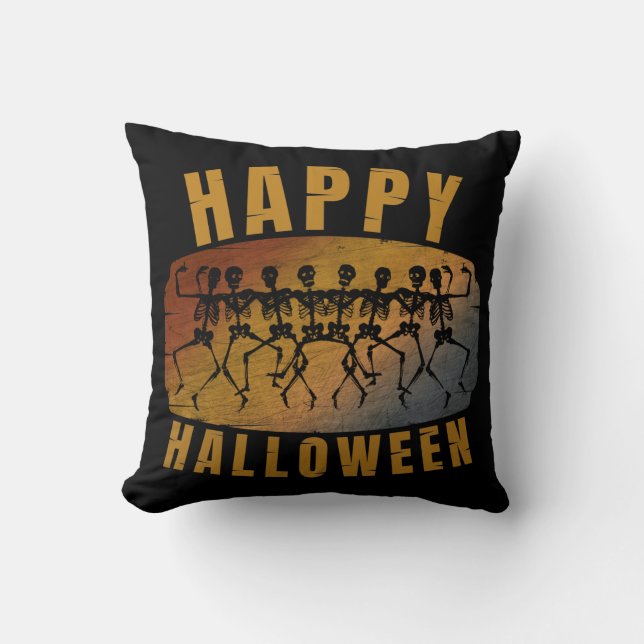 HAPPY HALLOWEEN DANCING SKELETON CUSHION (Front)