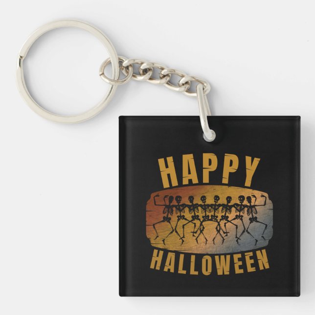 HAPPY HALLOWEEN DANCING SKELETON KEY RING (Front)